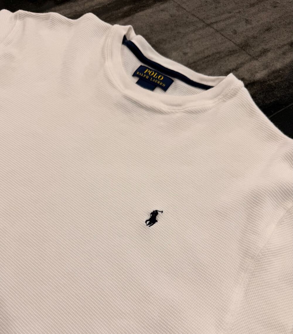 Polo Ralph Lauren Mens XL White Thermal Waffle Knit Long Sleeve Crewneck Pony